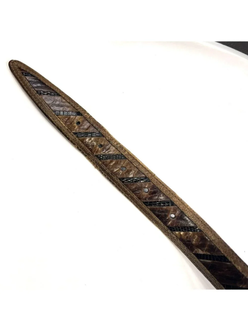 PAOLO DA PONTE Vintage Leather Lizard Skin Belt Made in Italy Womens 34 Brown